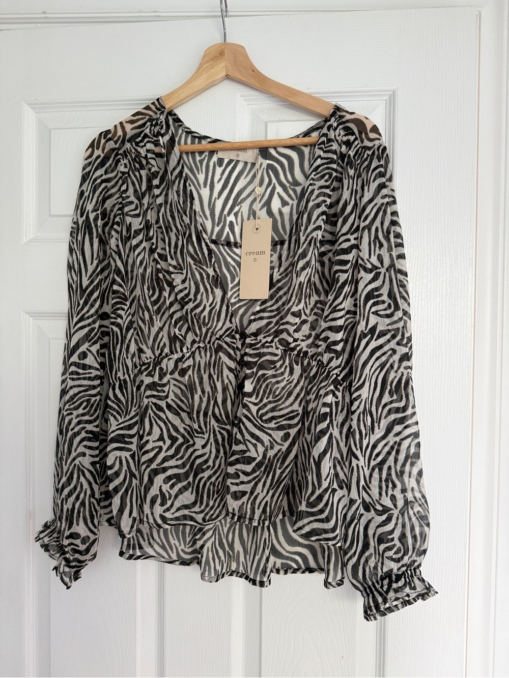 Cream Brand Black-and-Cream Zebra Print V-Neck Blouse
